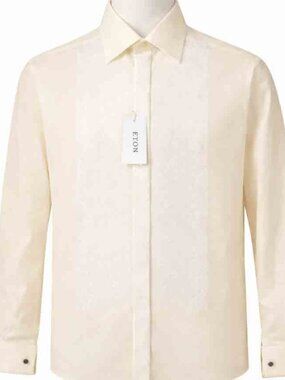 ETON Tuxedo Formal Shirt Cream w/ White Sparkle Inlay Men's Size 40 Slim 15 3/4